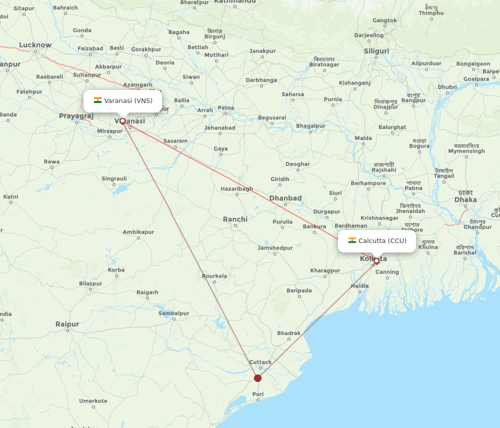 CCU-VNS flight routes
