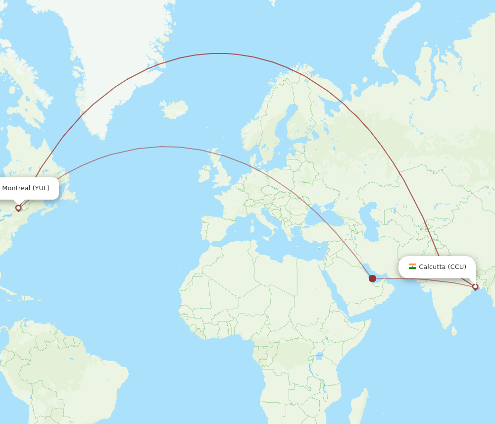 CCU-YUL flight routes