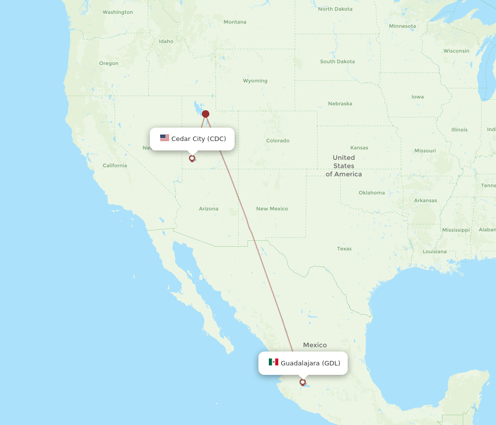Cedar City - Guadalajara route map and flight paths