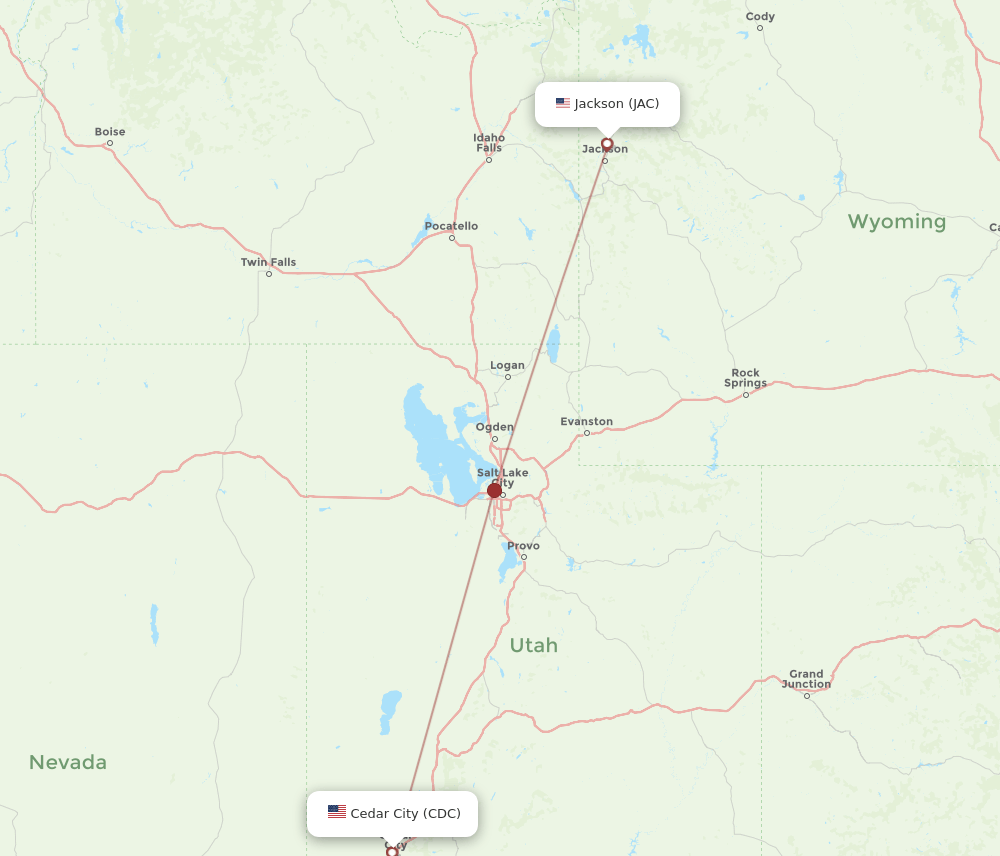 CDC to JAC flights and routes map