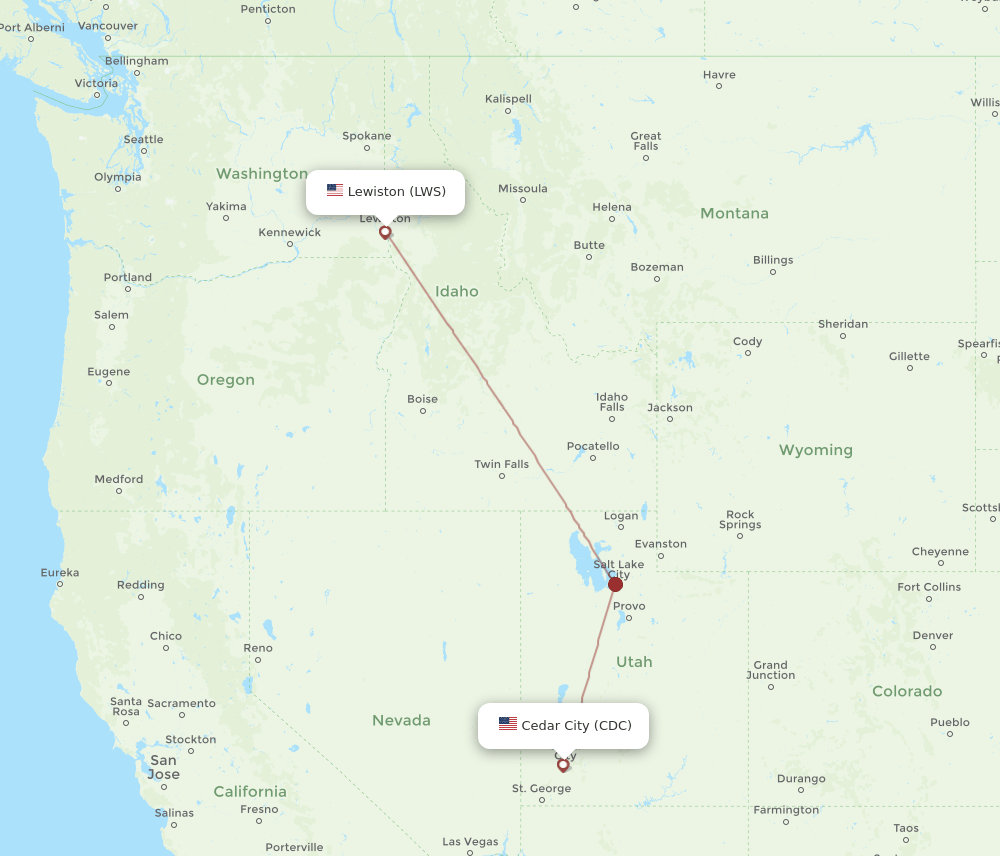 CDC-LWS flight routes