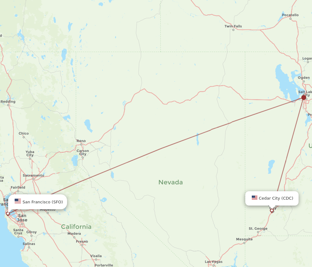 CDC-SFO flight routes