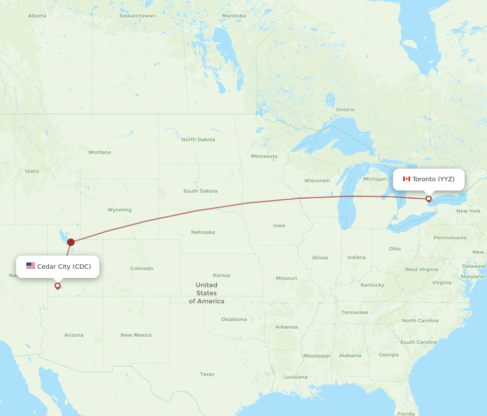 Cedar City - Toronto route map and flight paths