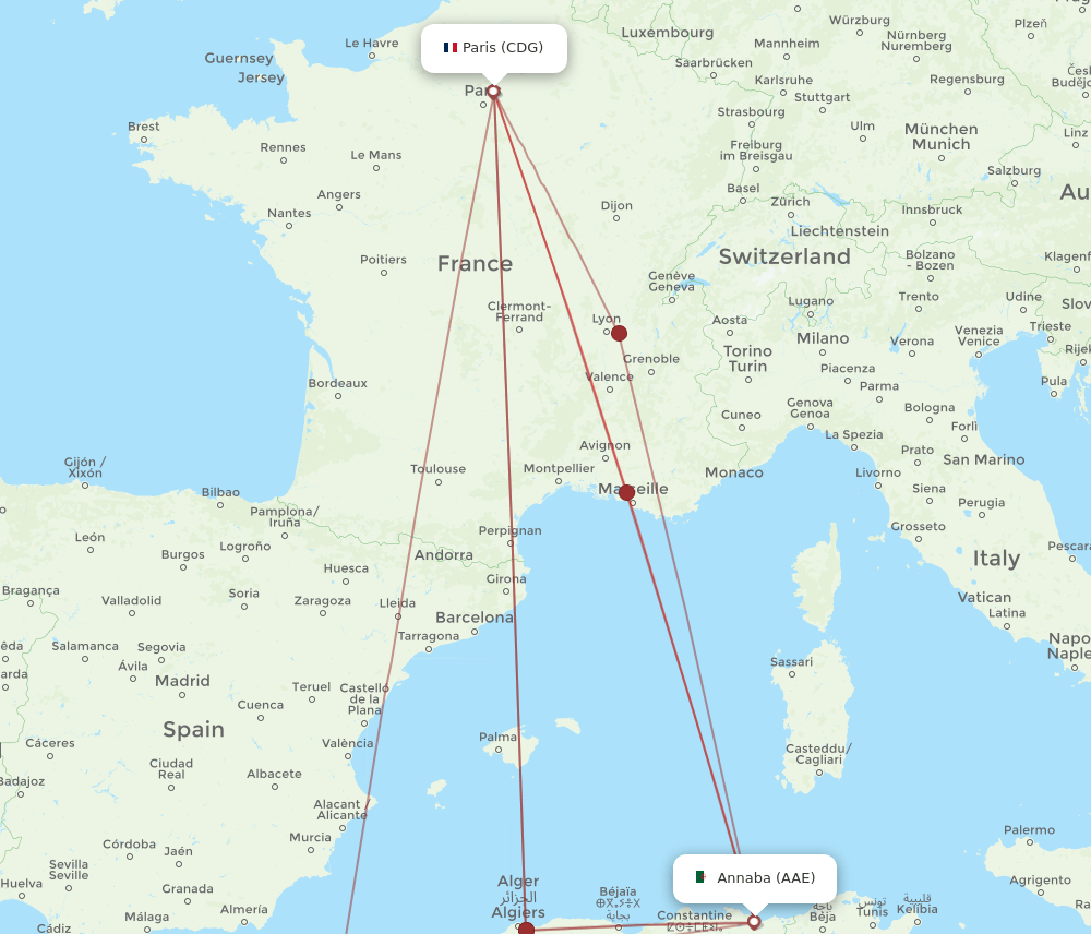 CDG-AAE flight routes