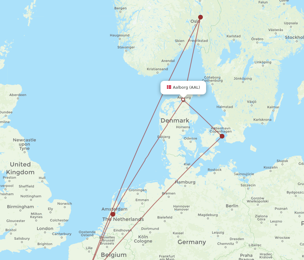 CDG to AAL flights and routes map