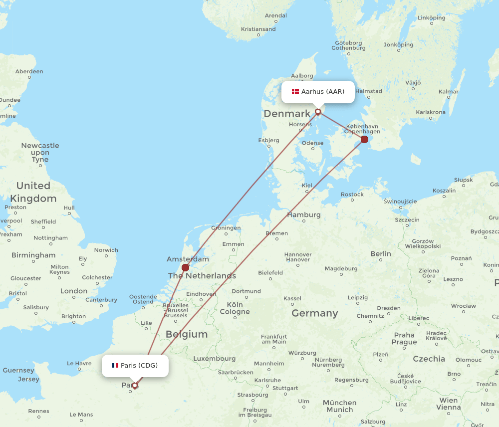 CDG-AAR flight routes