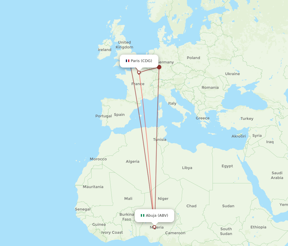 CDG to ABV flights and routes map