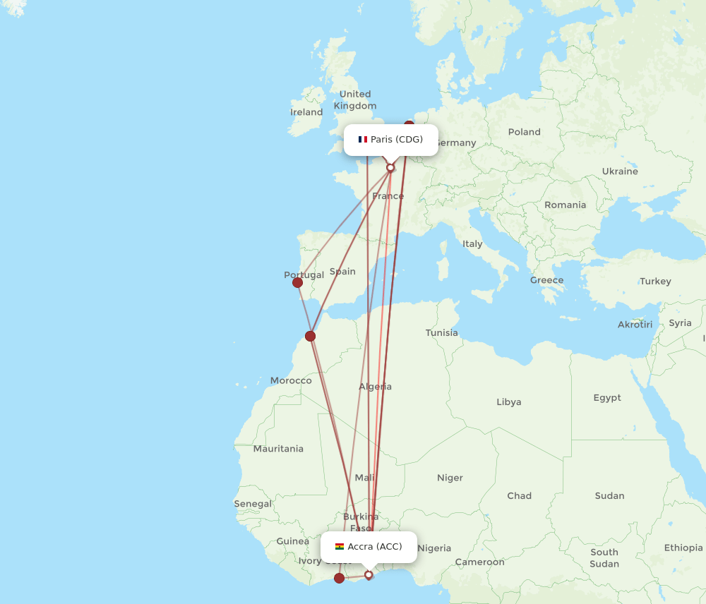CDG-ACC flight routes