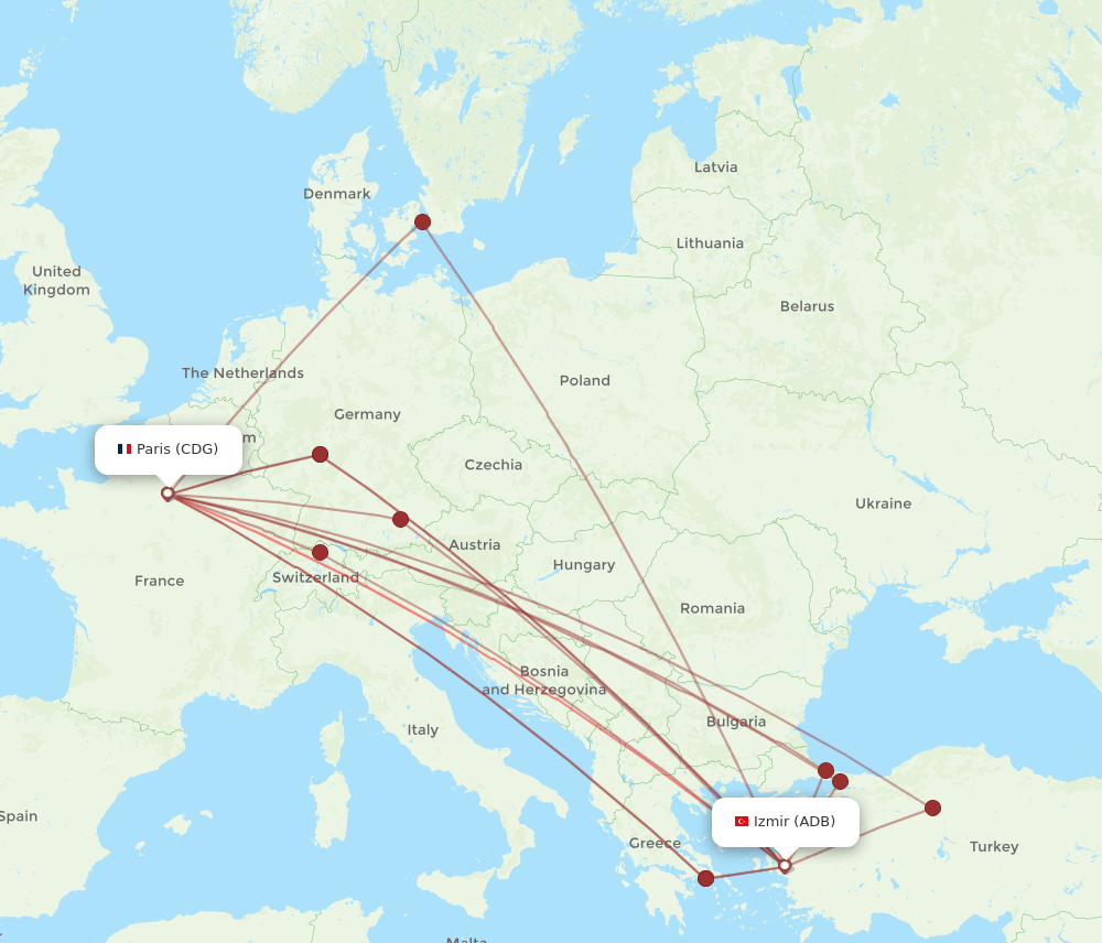 CDG to ADB flights and routes map