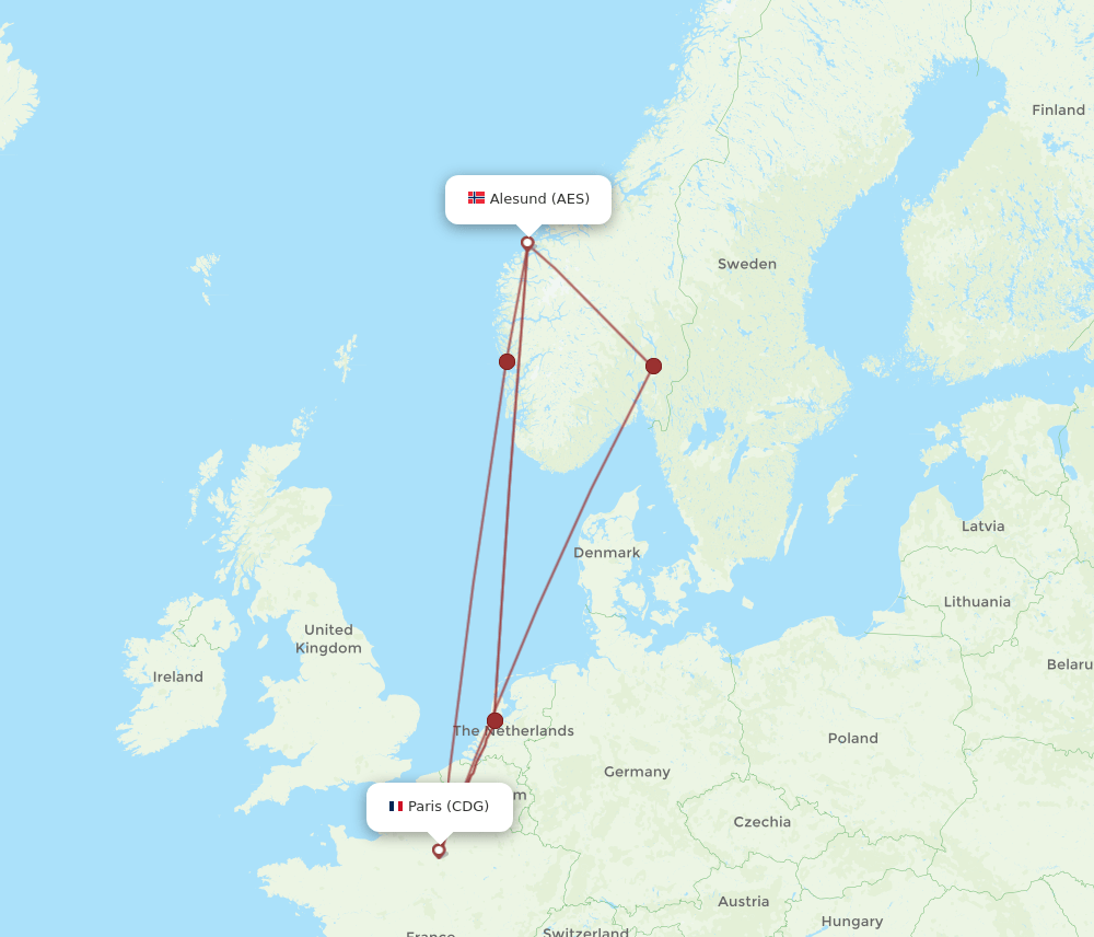 CDG to AES flights and routes map