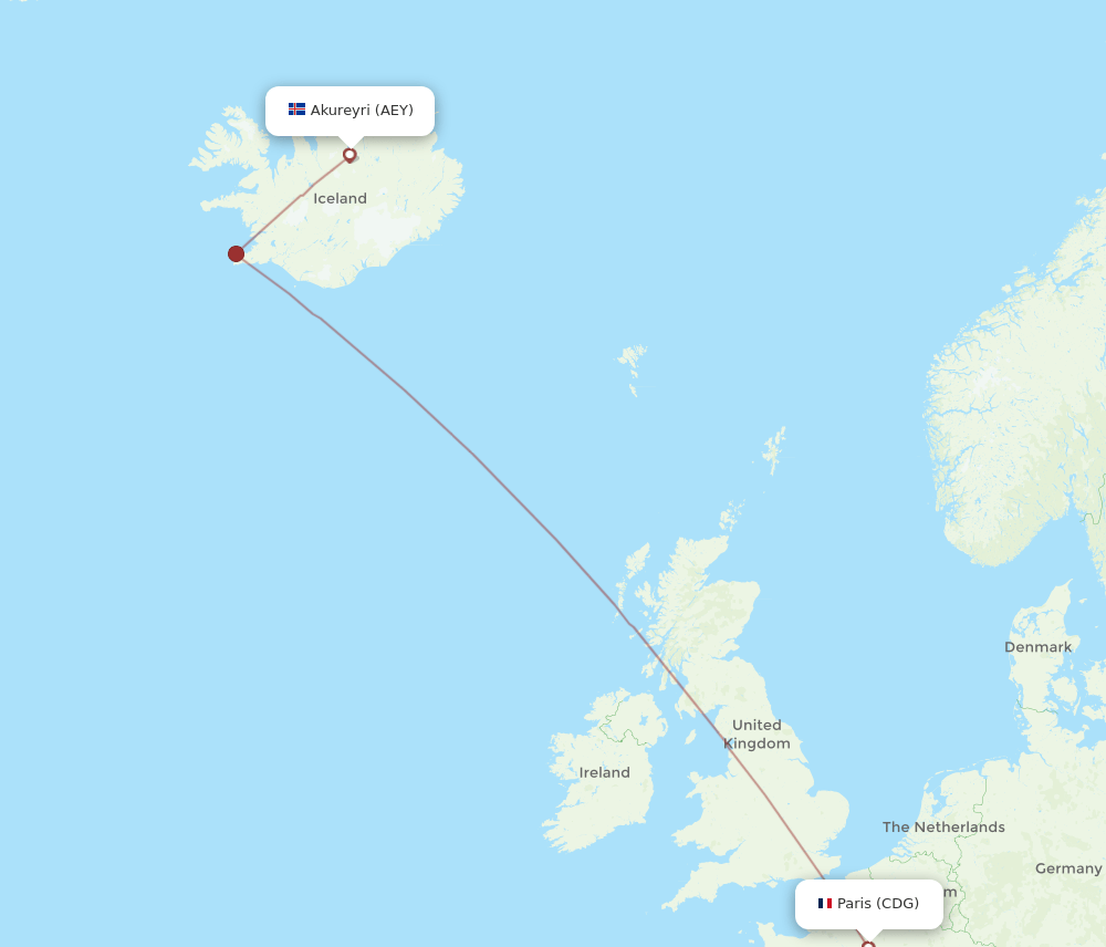 CDG-AEY flight routes