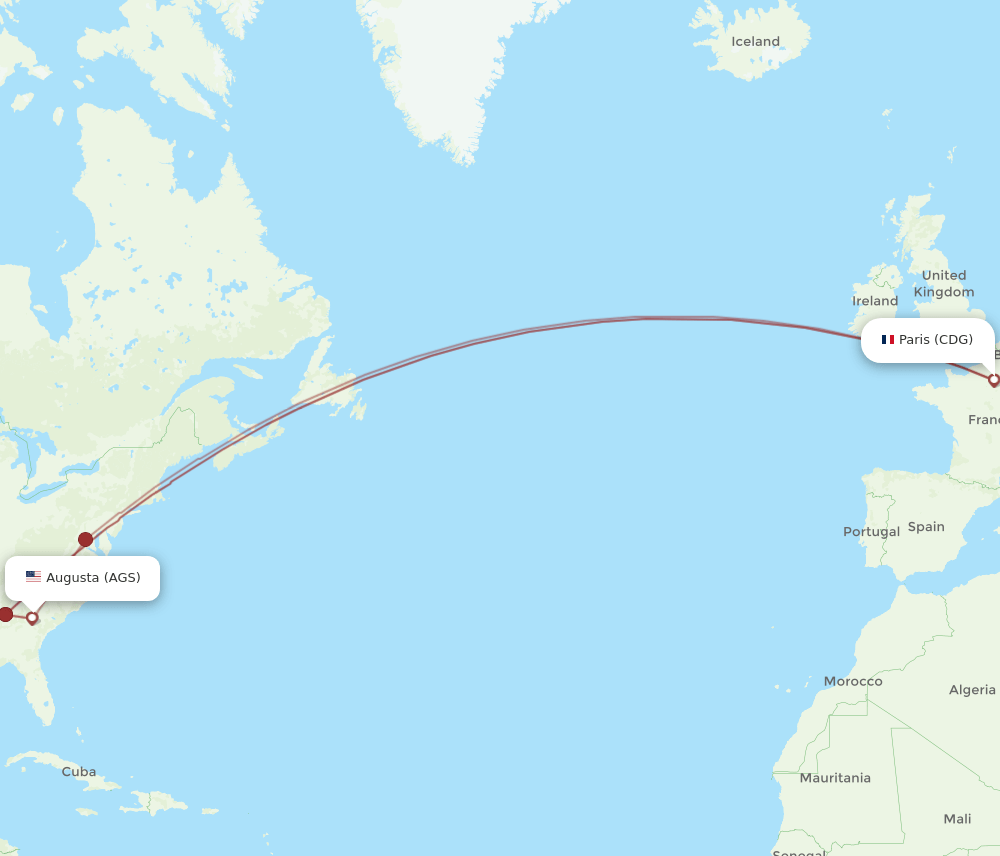 CDG-AGS flight routes