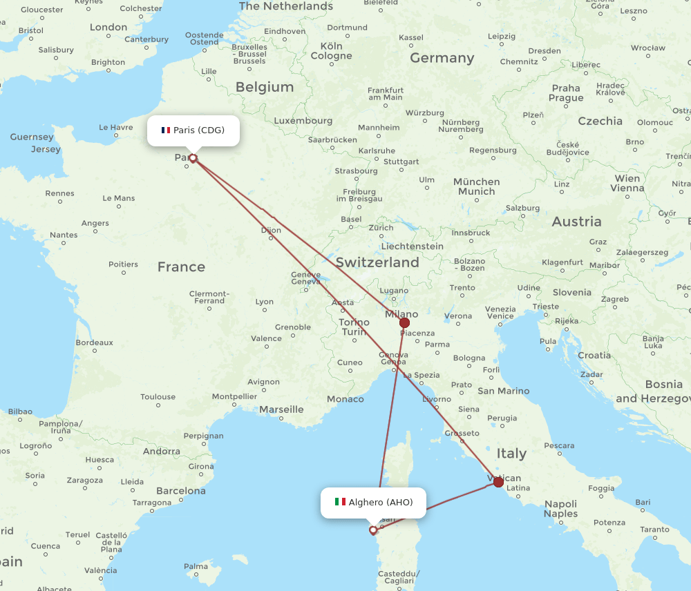 CDG-AHO flight routes