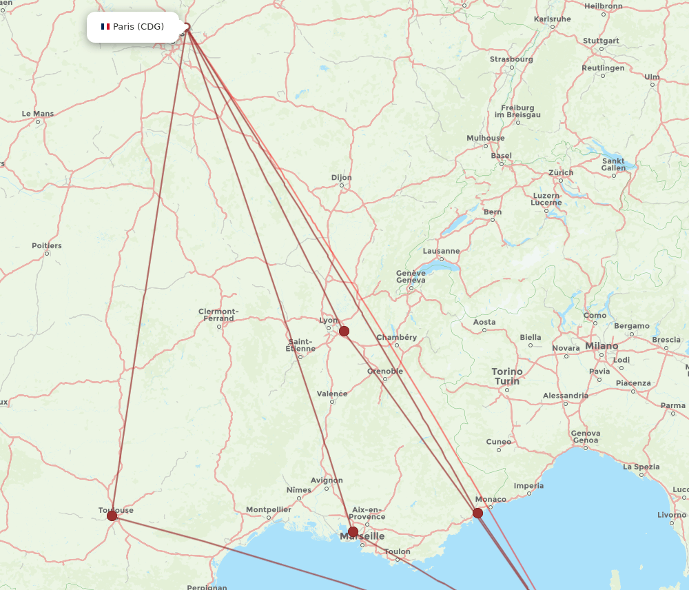CDG-AJA flight routes