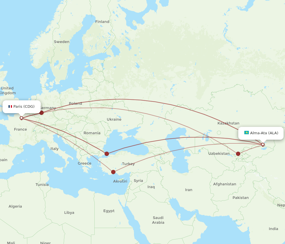 CDG-ALA flight routes