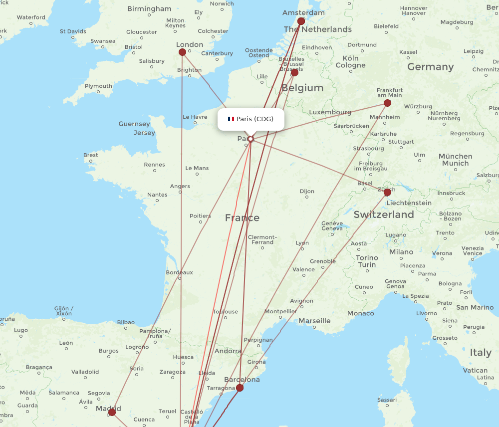 CDG to ALC flights and routes map