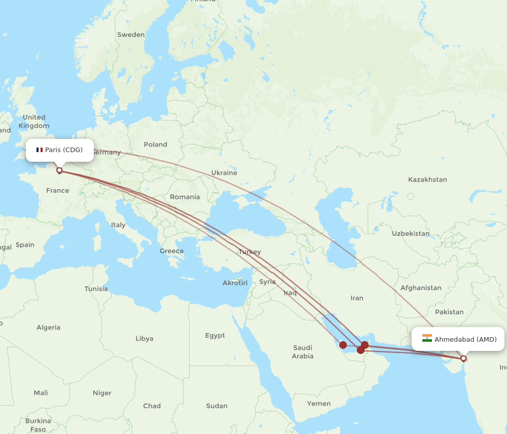 CDG-AMD flight routes