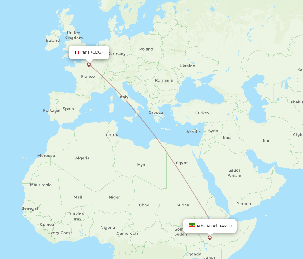 CDG-AMH flight routes