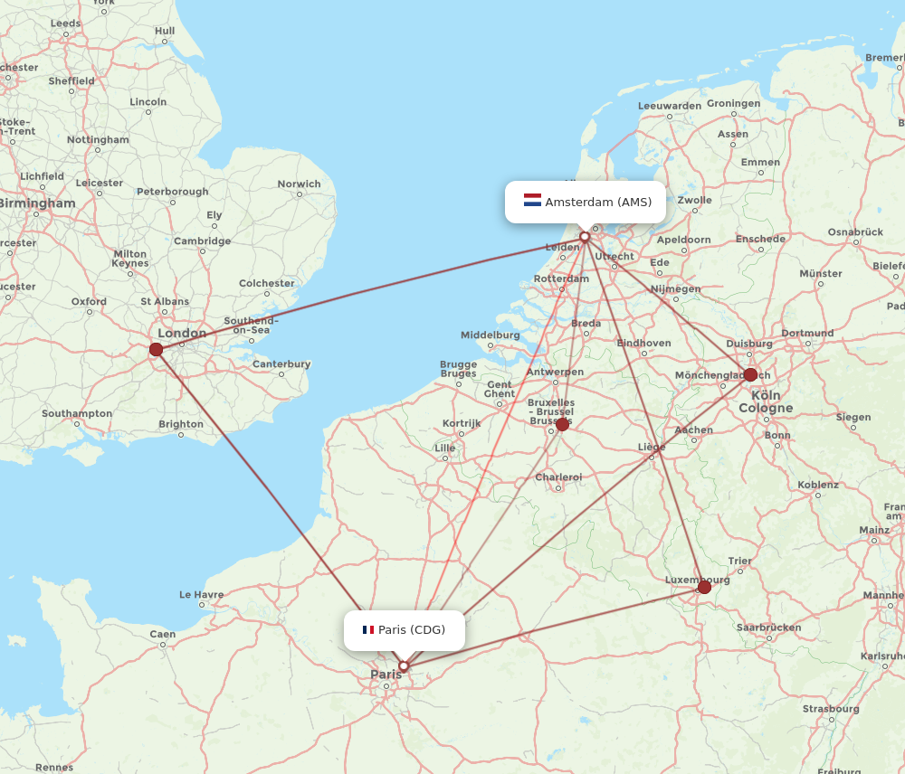 CDG-AMS flight routes