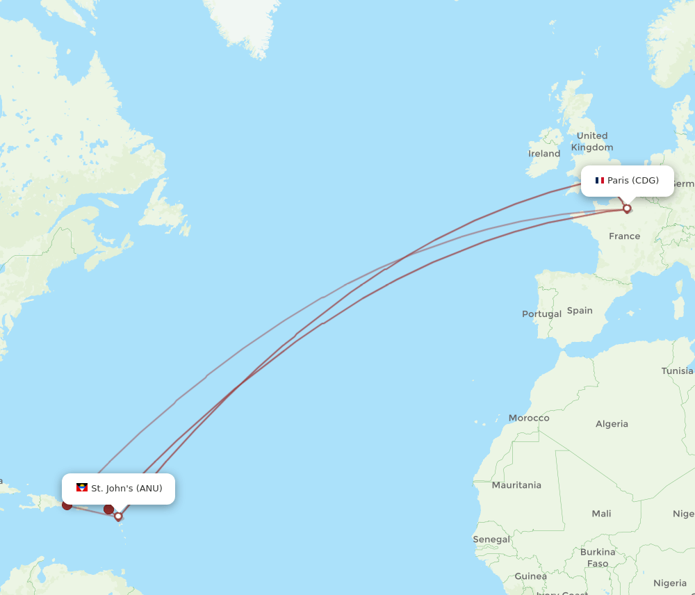CDG to ANU flights and routes map
