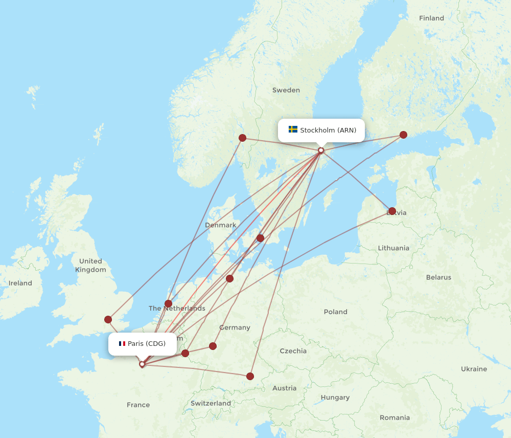 CDG-ARN flight routes