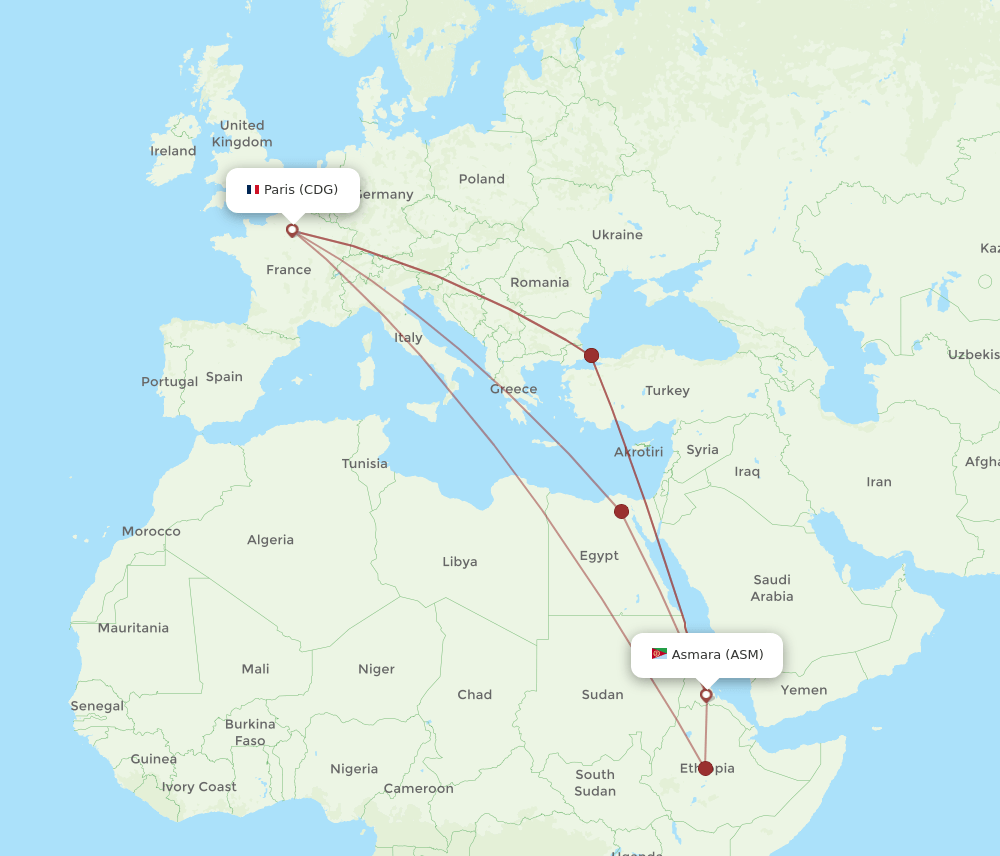 CDG-ASM flight routes