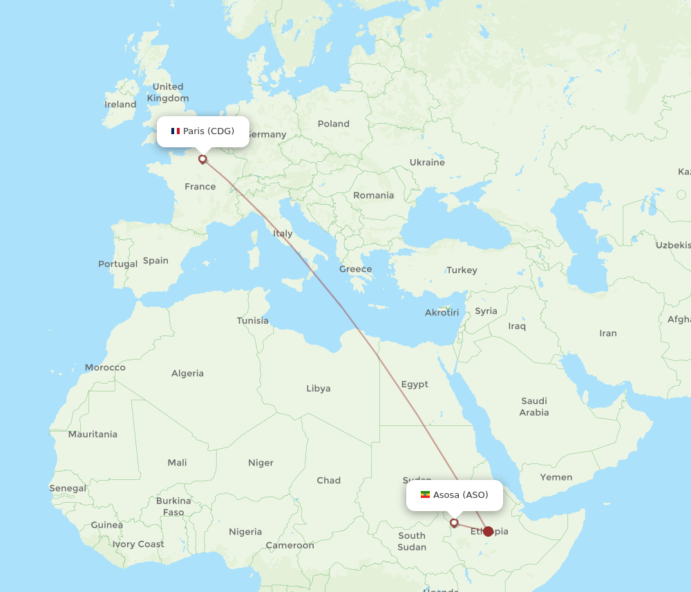 CDG-ASO flight routes