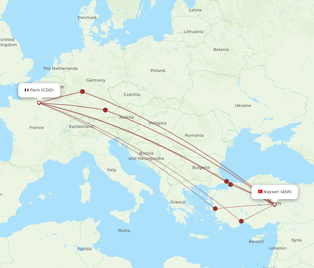 CDG-ASR flight routes