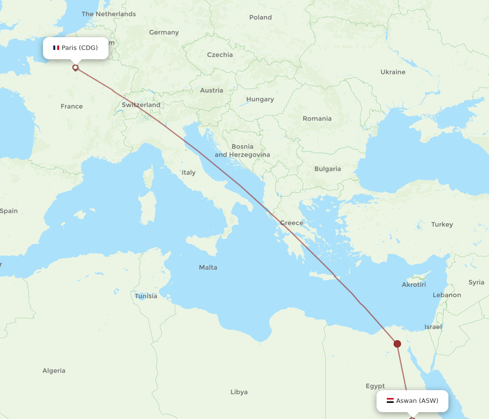 CDG-ASW flight routes