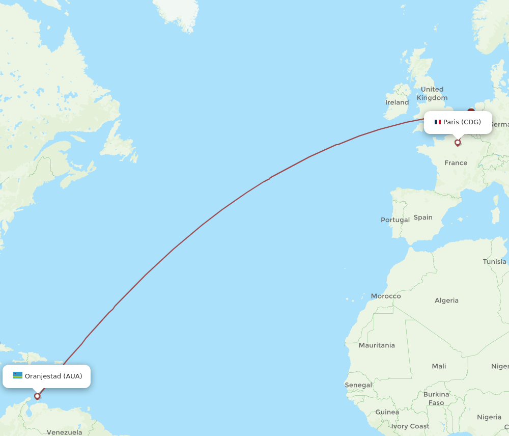 CDG-AUA flight routes