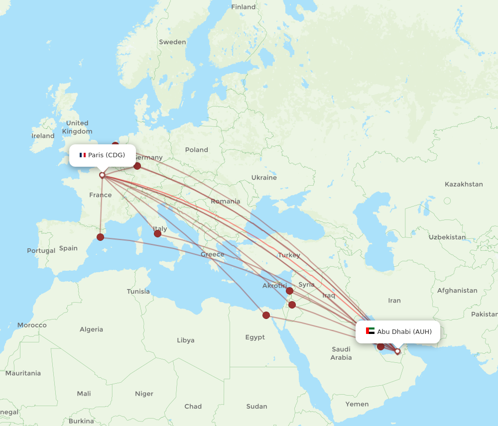 CDG to AUH flights and routes map