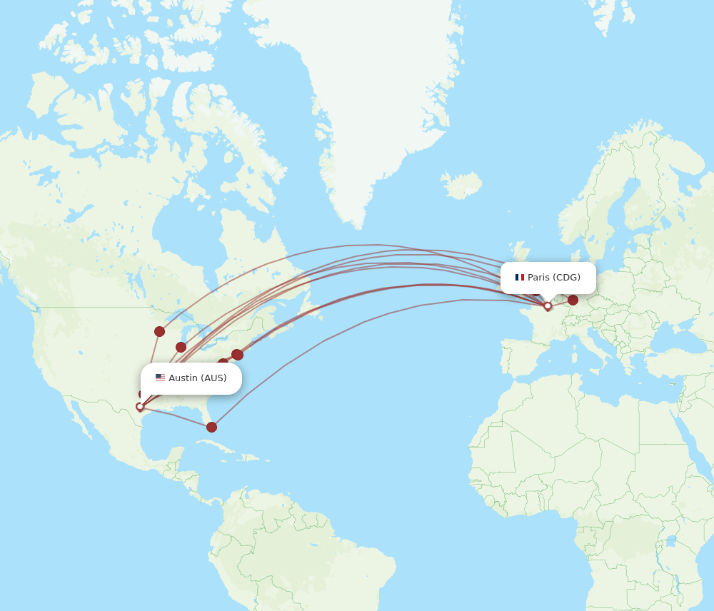 CDG-AUS flight routes