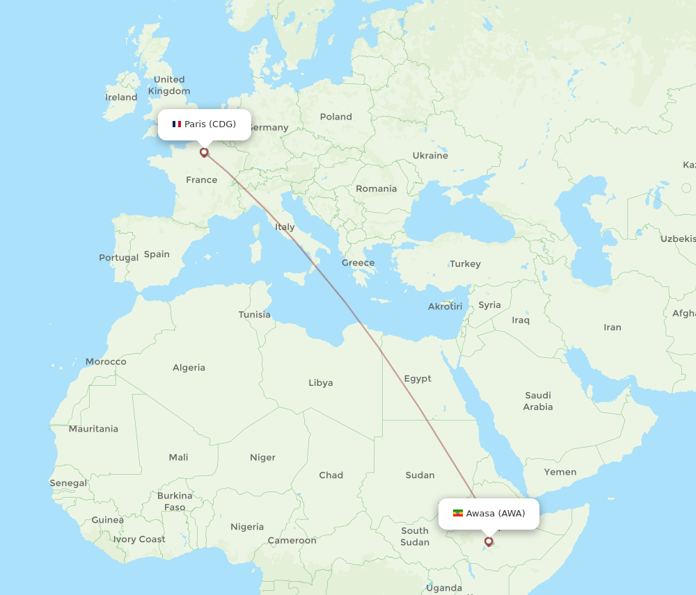 CDG-AWA flight routes