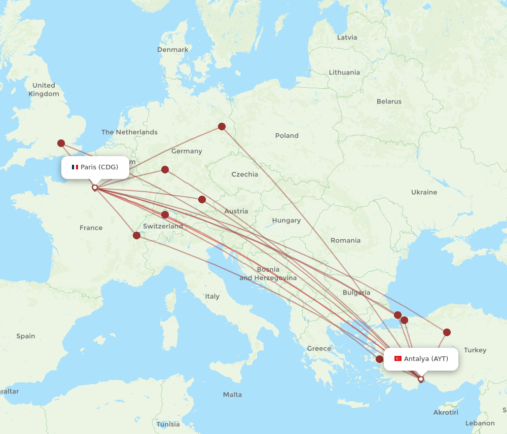 CDG-AYT flight routes