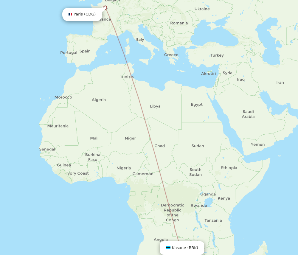 CDG to BBK flights and routes map