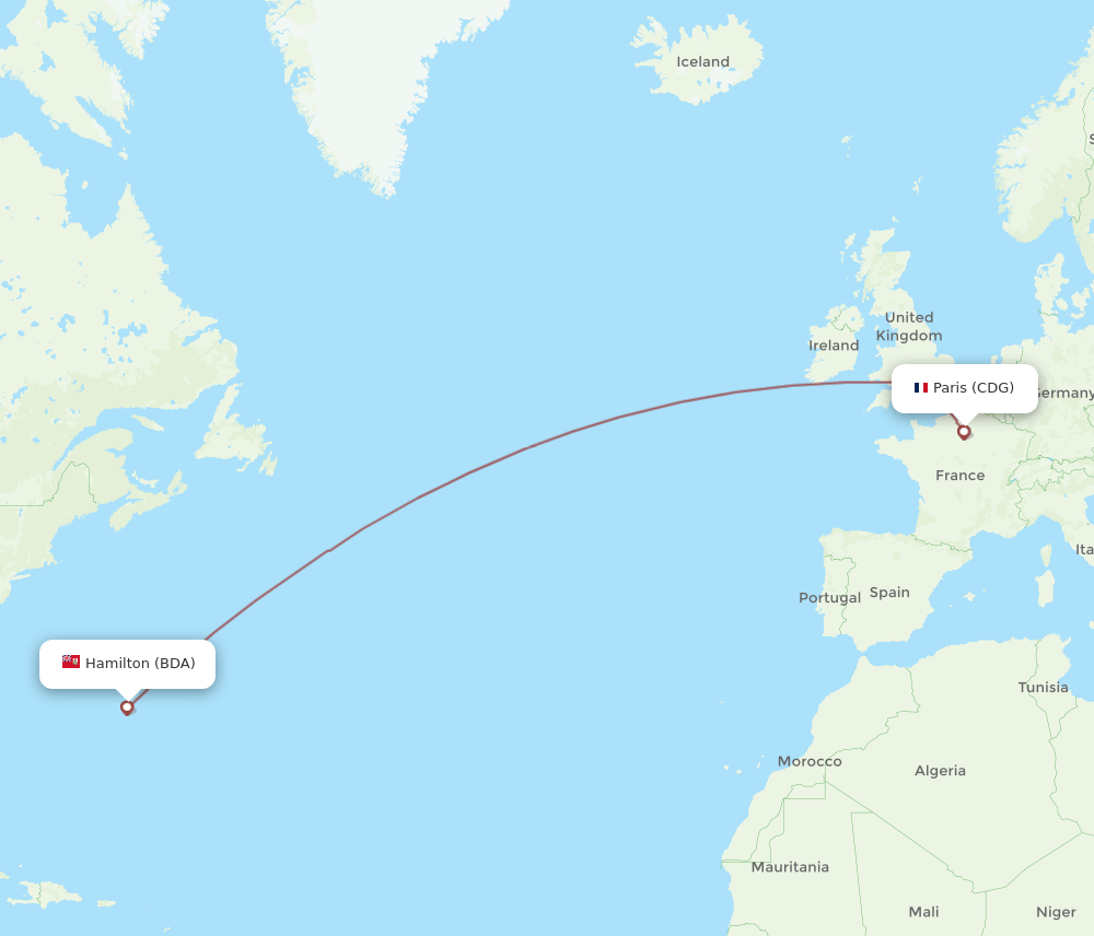CDG-BDA flight routes