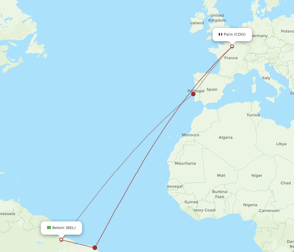 CDG-BEL flight routes