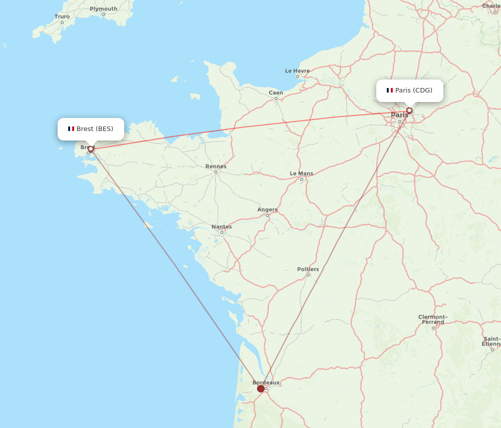 Paris - Brest route map and flight paths