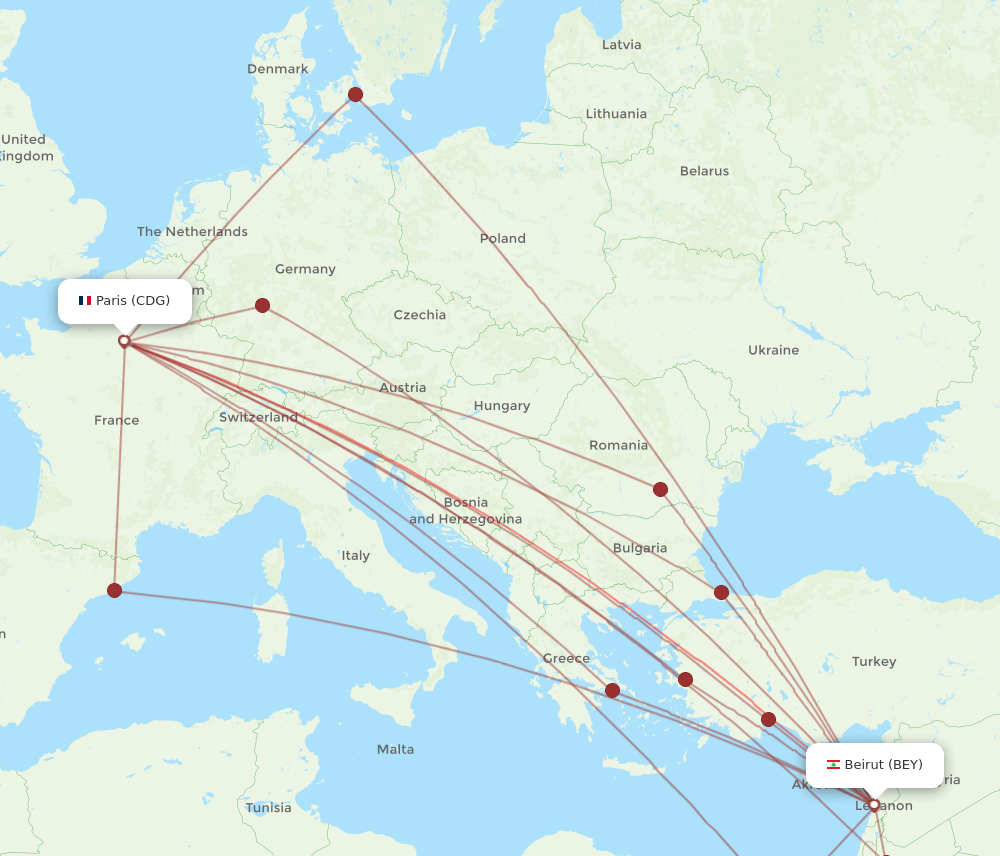 CDG-BEY flight routes