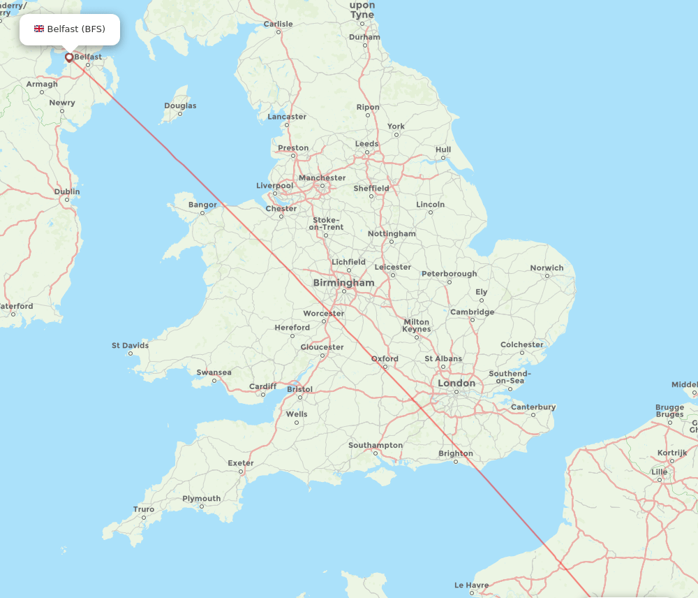Paris - Belfast route map and flight paths