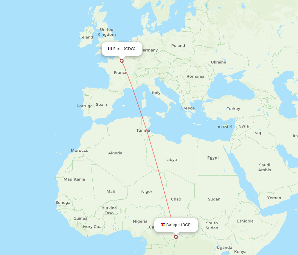 CDG-BGF flight routes