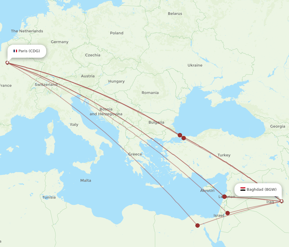 CDG-BGW flight routes