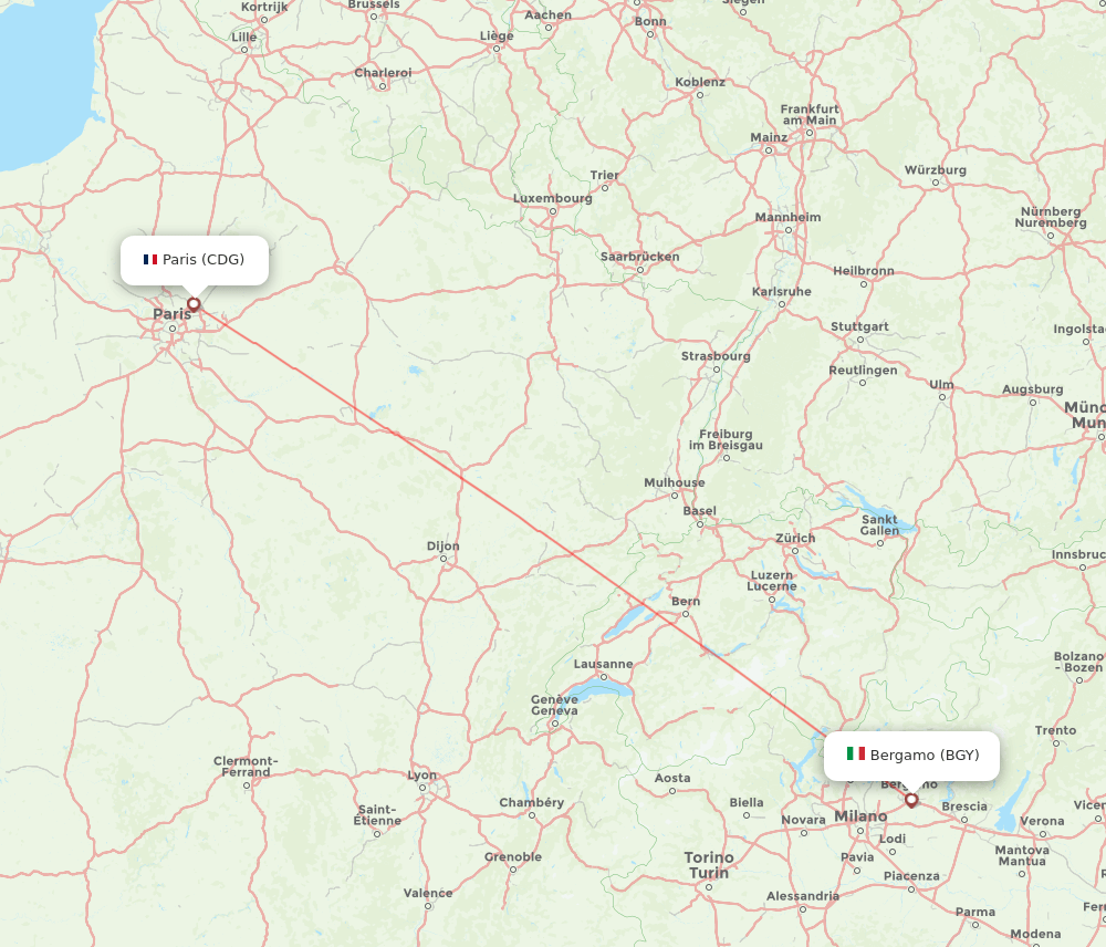 Paris - Milan route map and flight paths