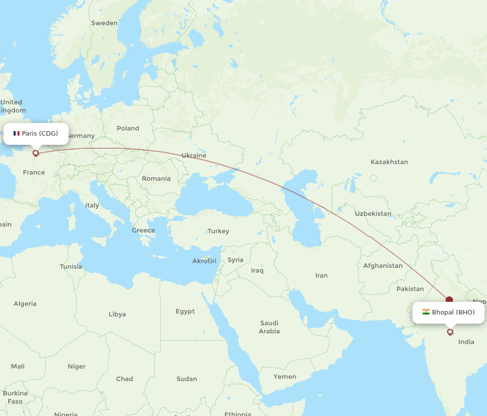 CDG-BHO flight routes