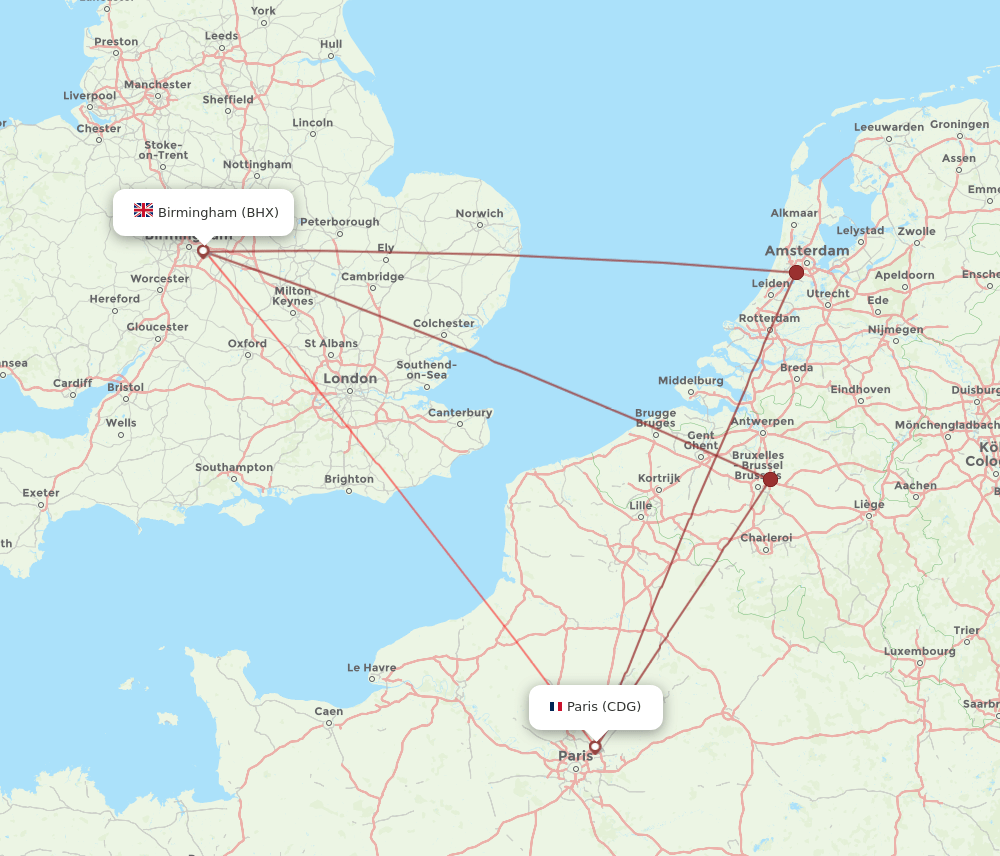 CDG-BHX flight routes