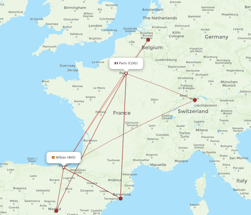 CDG to BIO flights and routes map