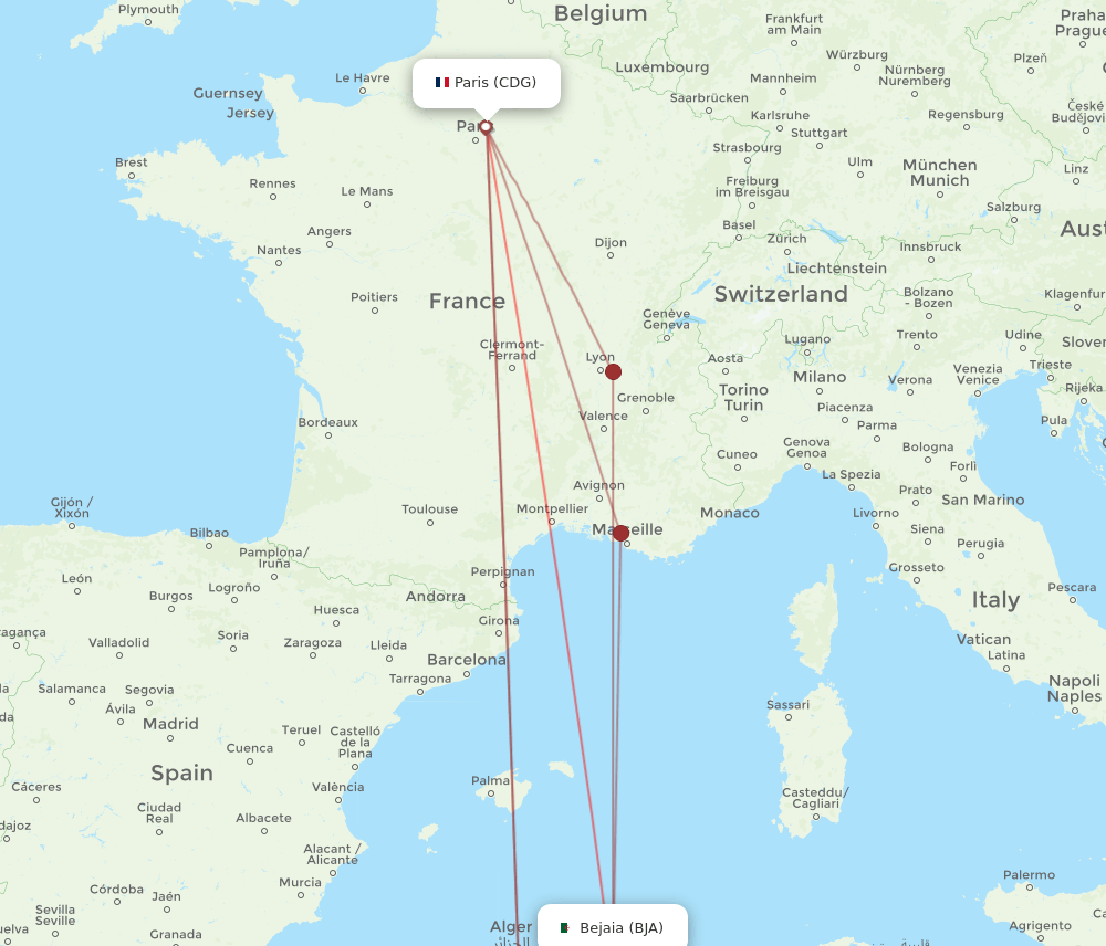 CDG to BJA flights and routes map