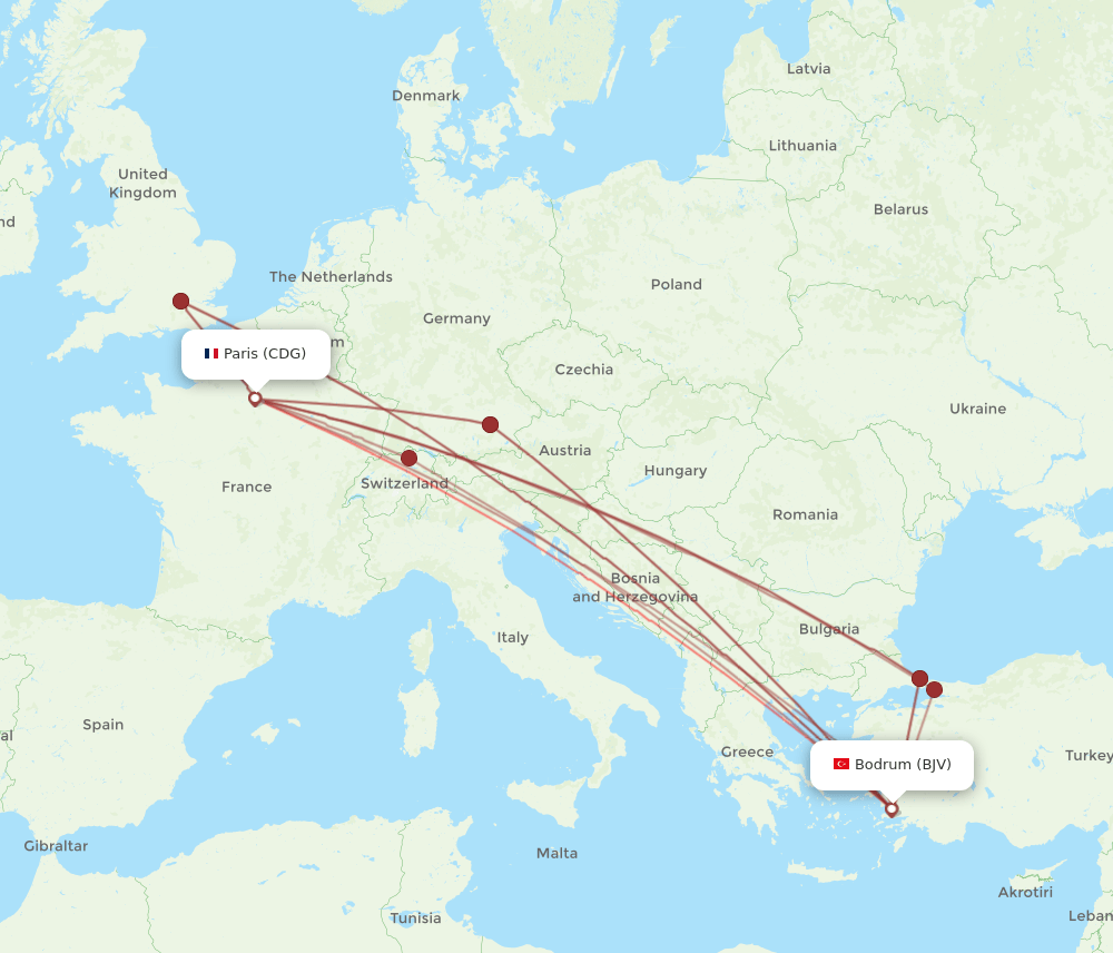 CDG-BJV flight routes