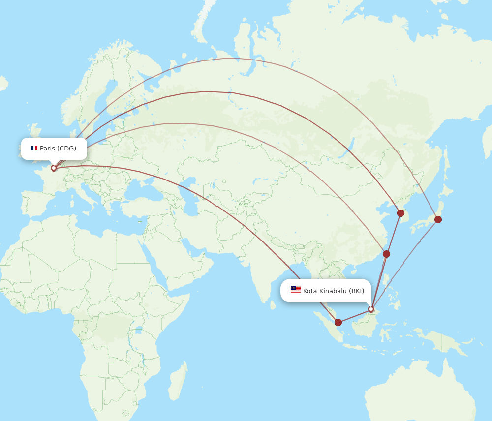 CDG to BKI flights and routes map