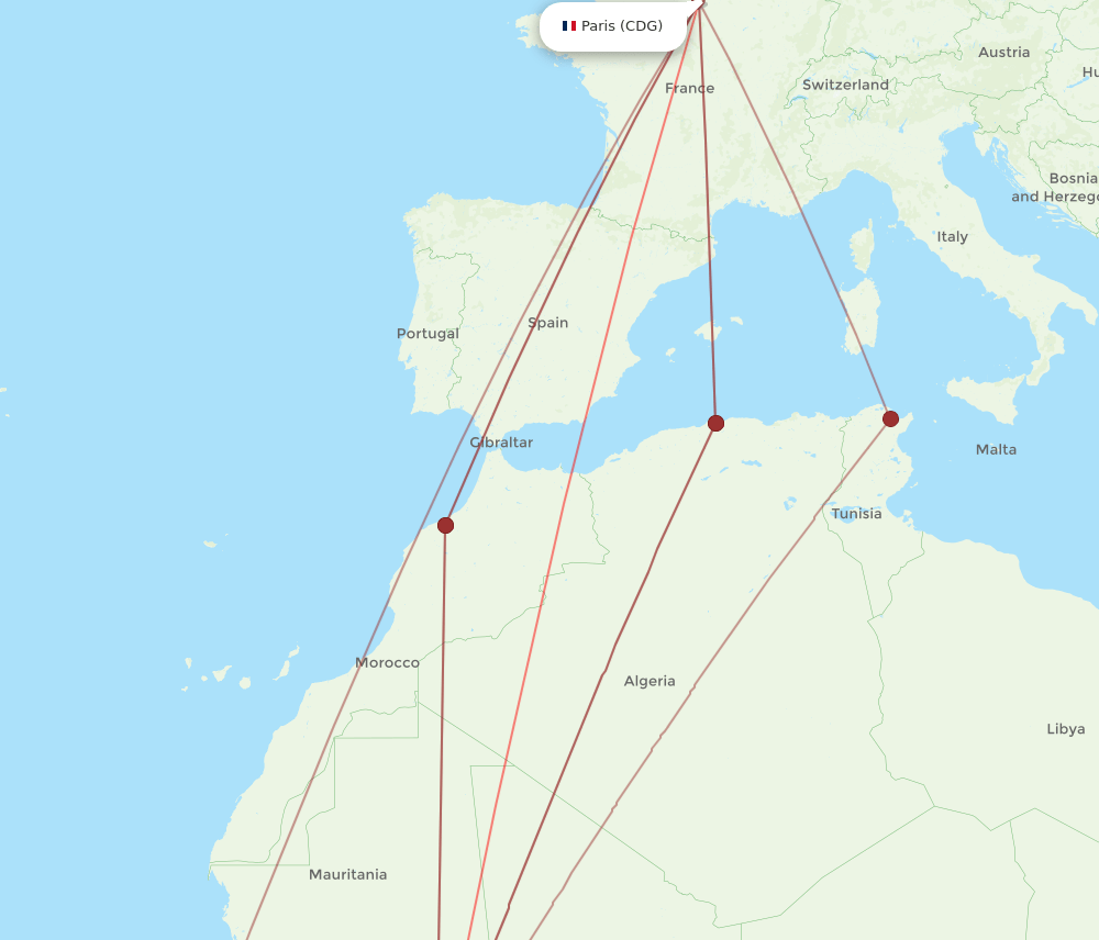 CDG to BKO flights and routes map